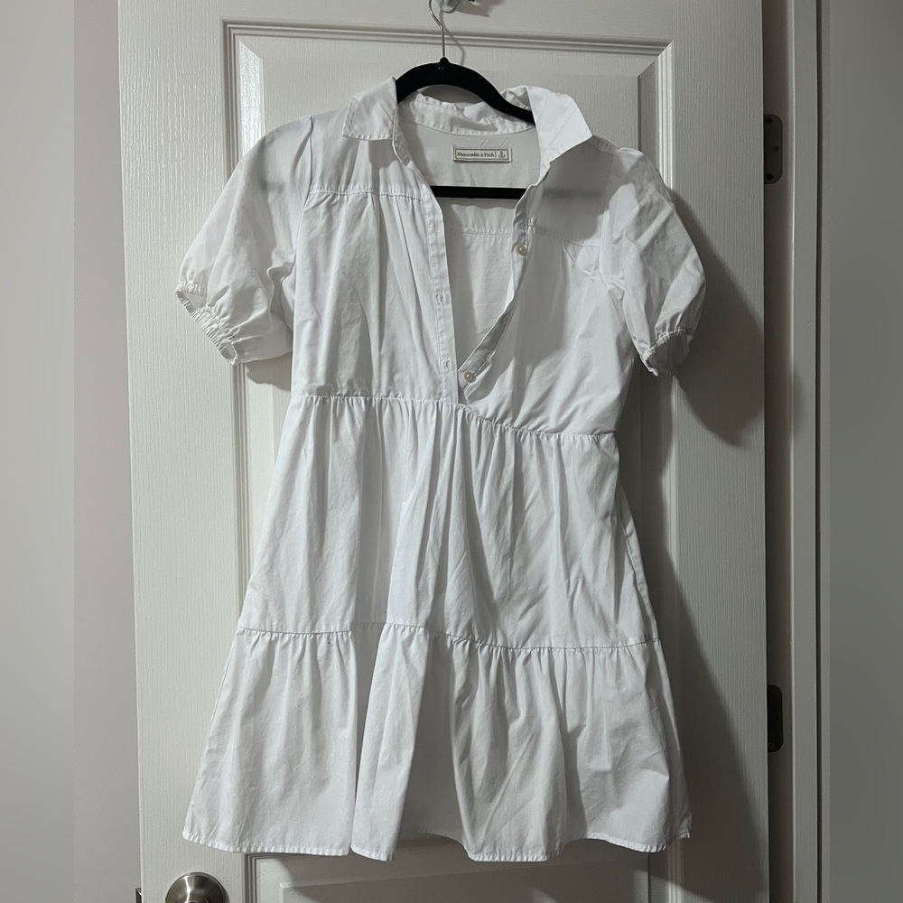 Abercrombie & Fitch Easy-Waist Puff Sleeve Poplin Shirt Dress White size S - Picture 3 of 5